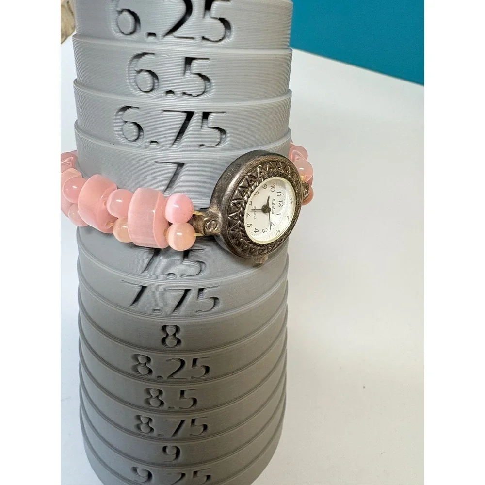 Paris DeLon Pink Cats Eye Beaded Stretch Bracelet Watch Silver Tone‎ Boho